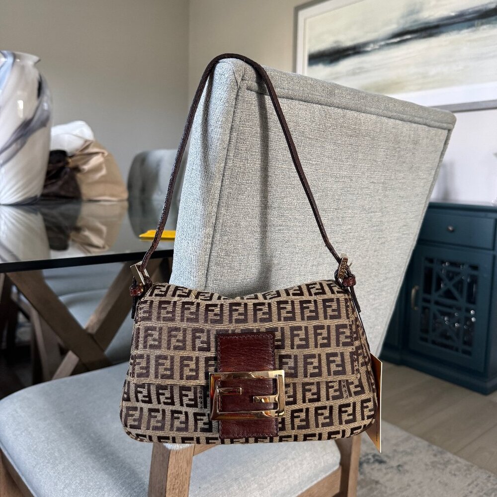 FENDI ZUCCHINO CANVAS VIntage Mama Forever Baguette Brown Mini